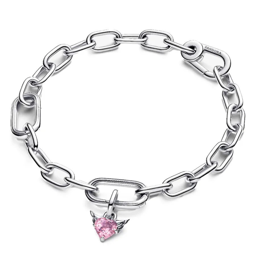 Winged heart sterling silver mini dangle with orchid pink crystal/ 793626C02