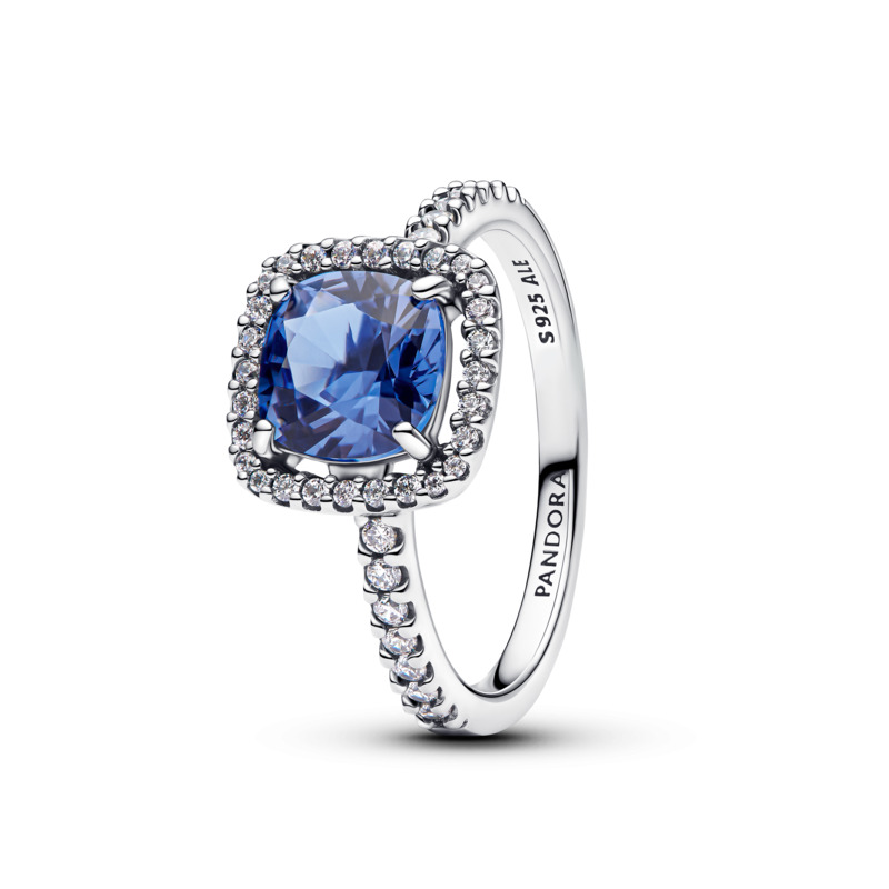 Sterling silver ring with cornflower blue crystal 