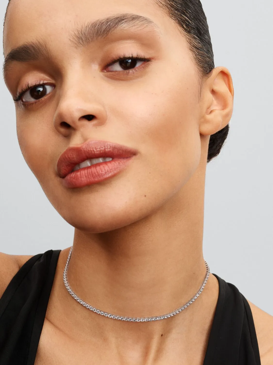 Sterling silver choker with clear cubic zirconia a