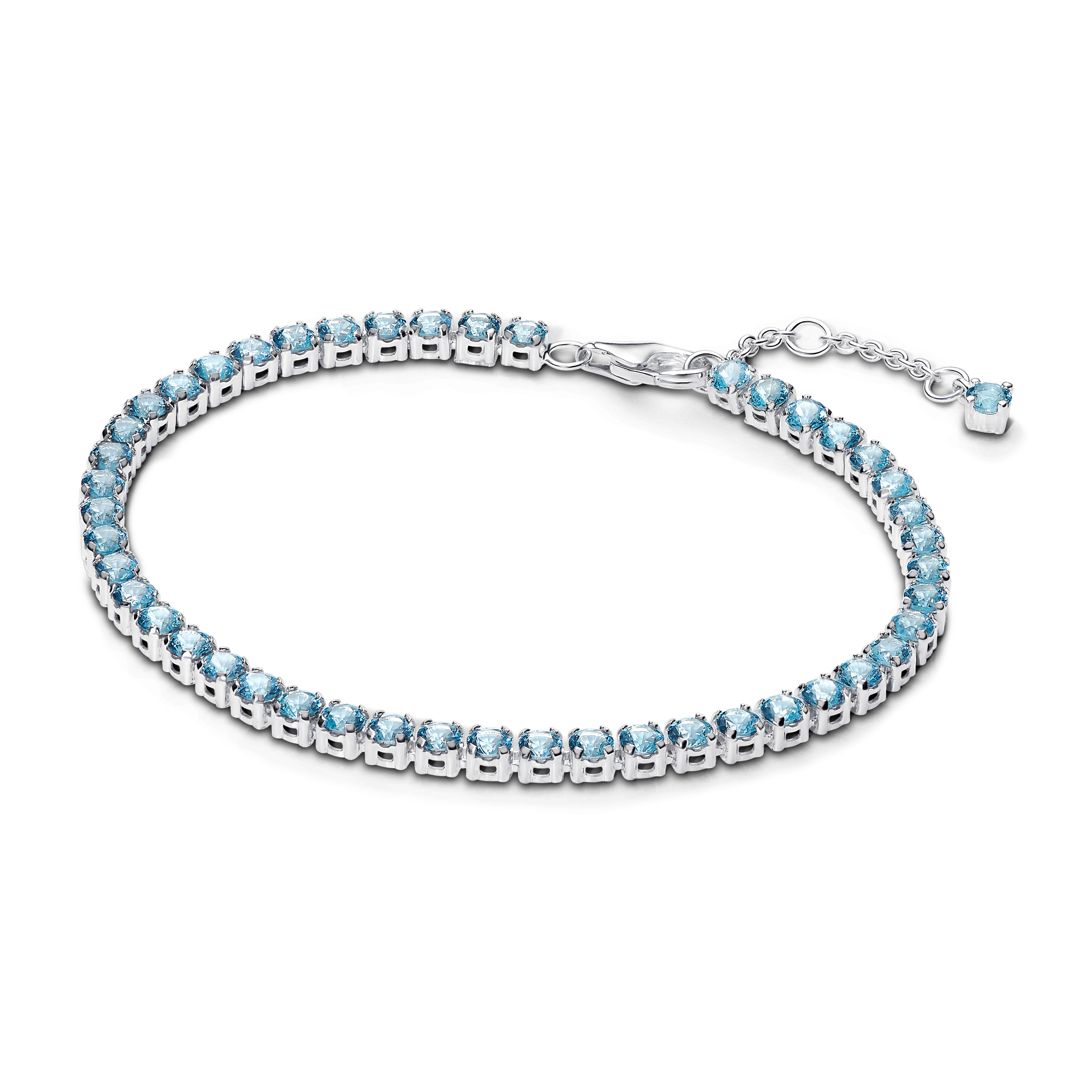 Sterling silver tennis bracelet with aquamarine bl