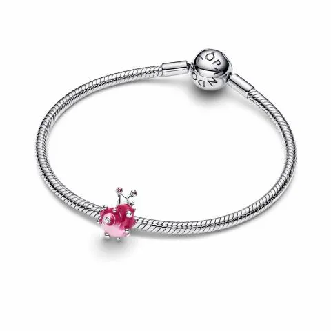 Snail sterling silver charm with light pink, clear cubic zirconia and shaded pink enamel / 794553C01