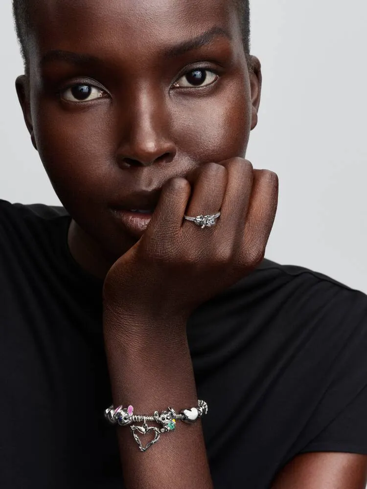 Disney Stitch sterling silver charm with green Murano glass, black, pink and yellow enamel / 794554C01