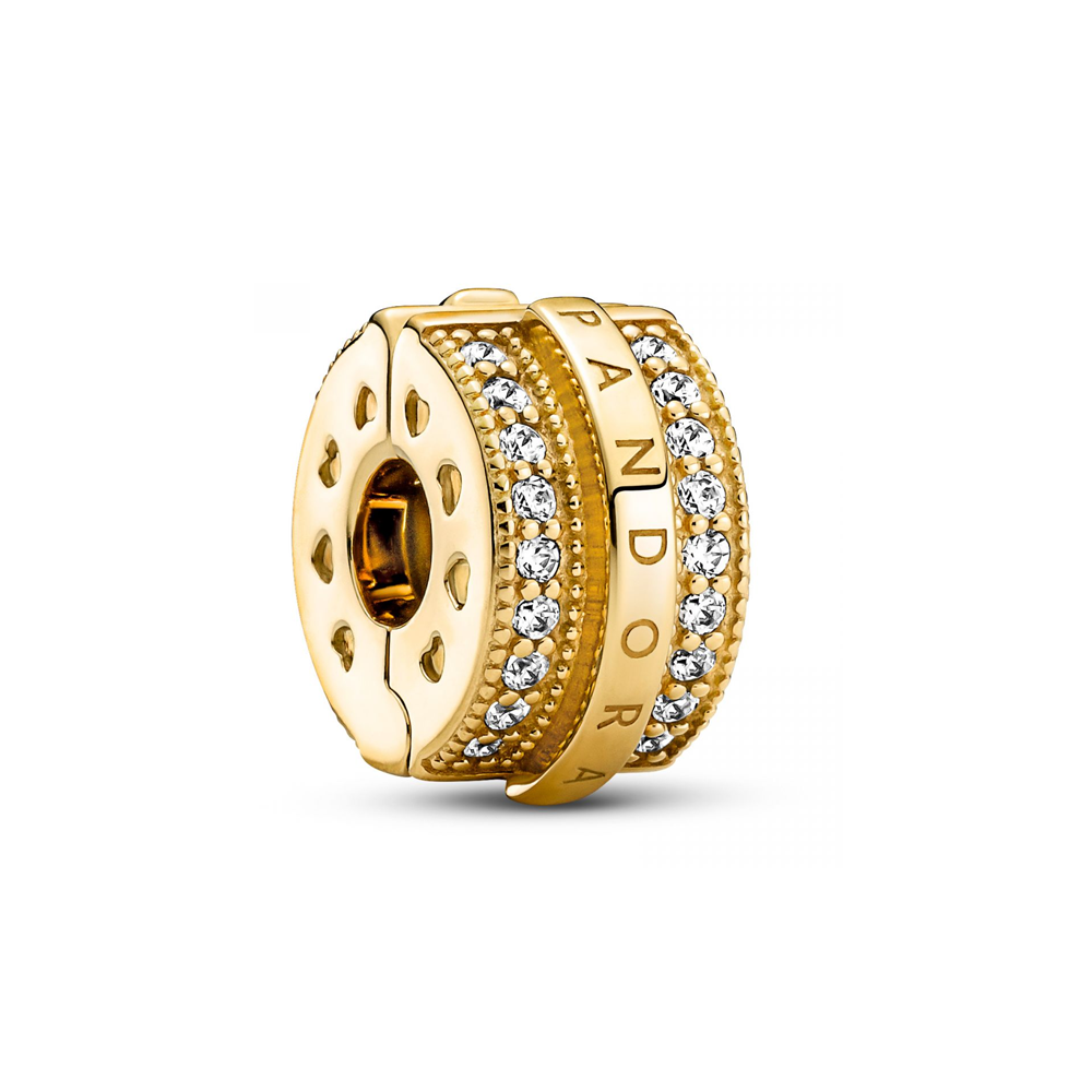 Pandora logo Pandora Shine clip with clearcubic zirconia andsilicone grip /769042C01
