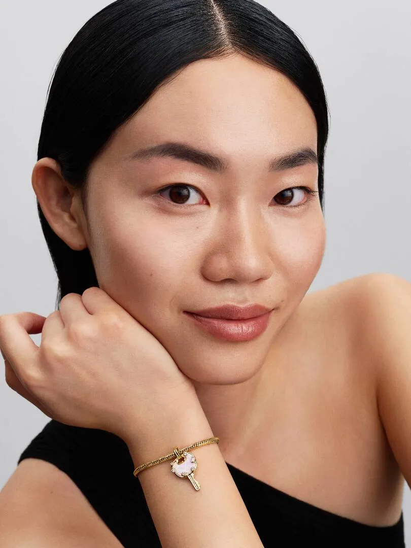 Love key 14k gold-plated dangle with clear cubic zirconia and lab-created pink opal/ 764349C01