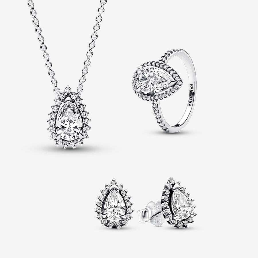 Sparkling Pear Halo Jewelry Set