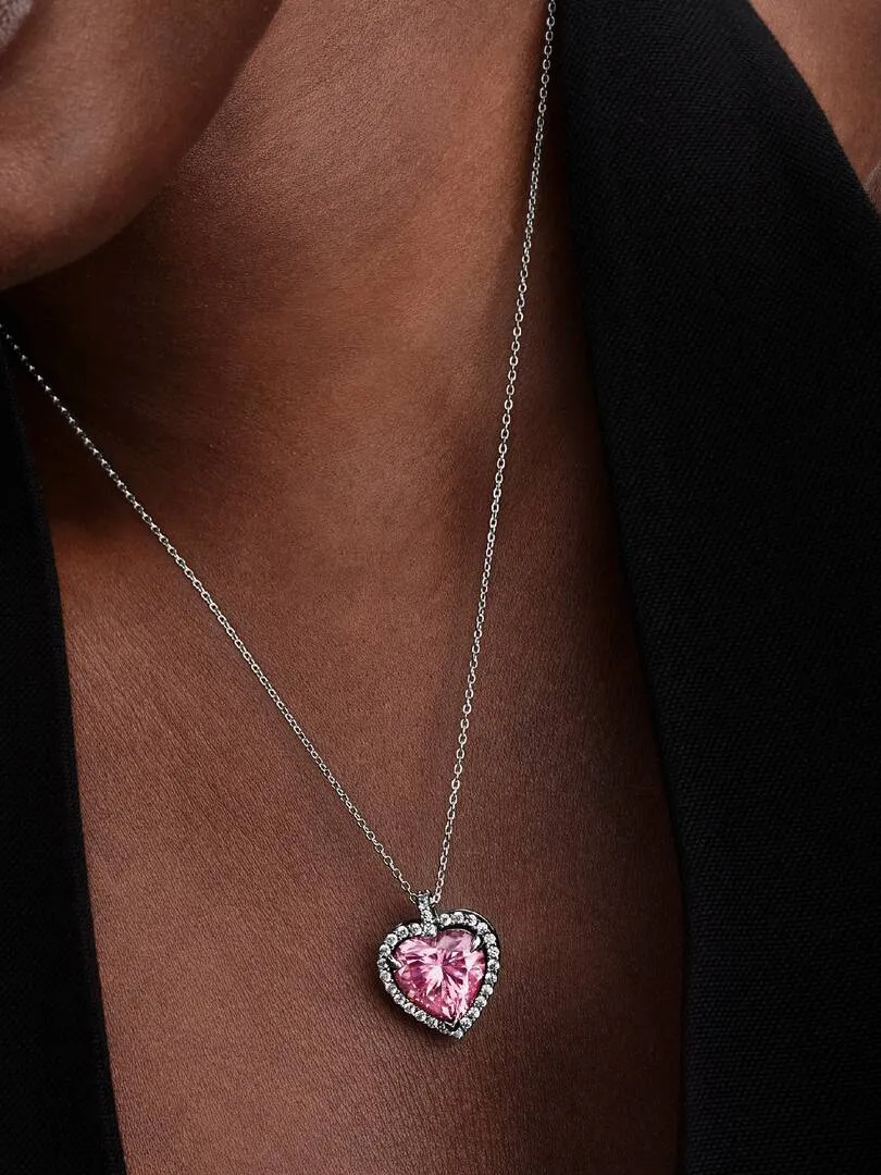 Heart sterling silver collier with fancy pink and 