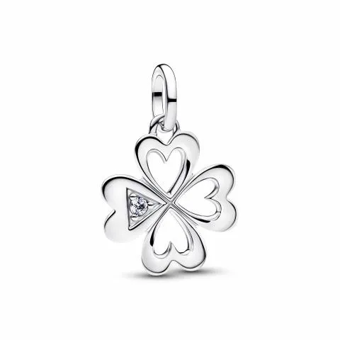 Clover sterling silver medallion with clear cubic 