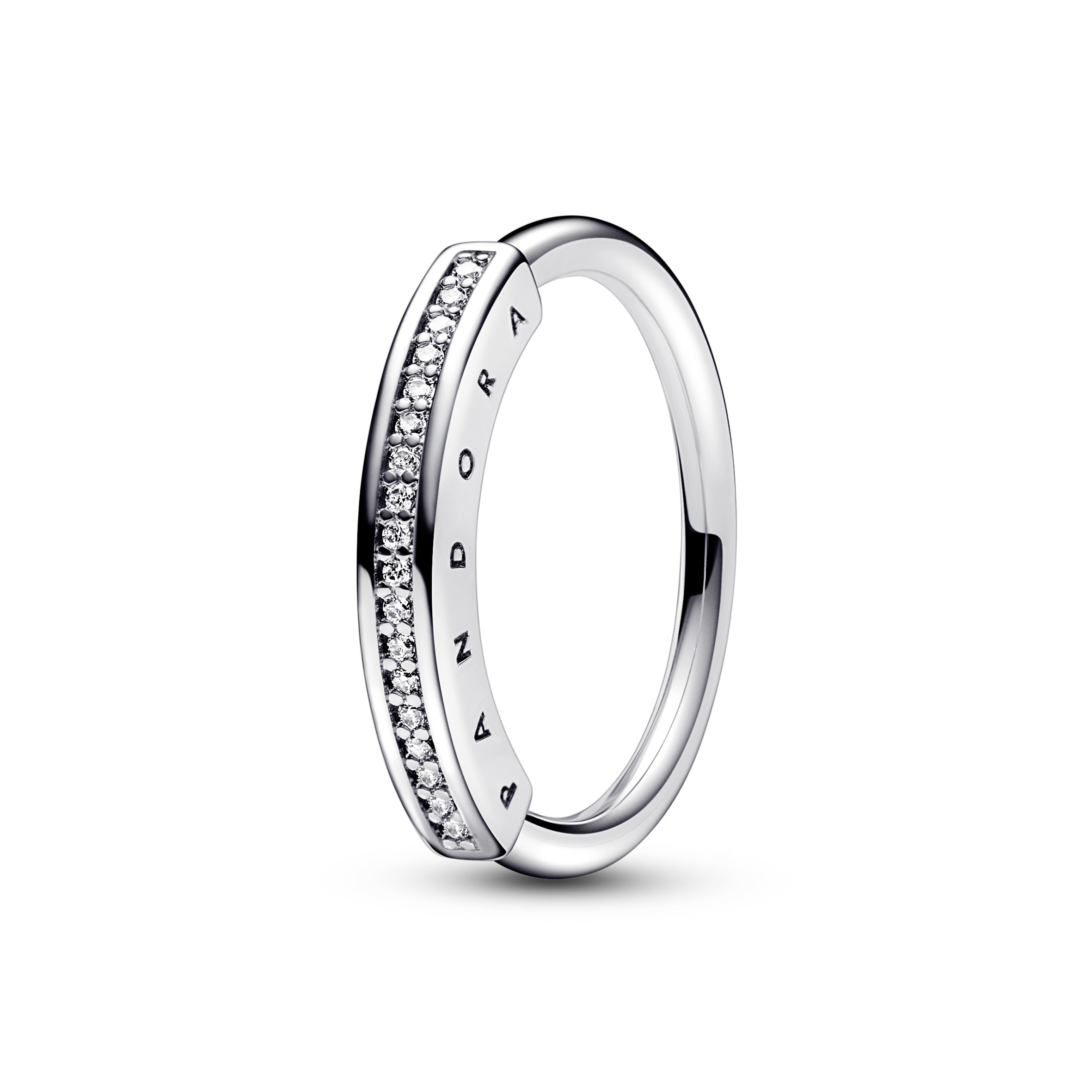 Pandora logo sterling silver ring with clear cubic