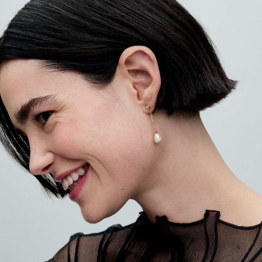 14k Gold-plated drop earrings with white treated f