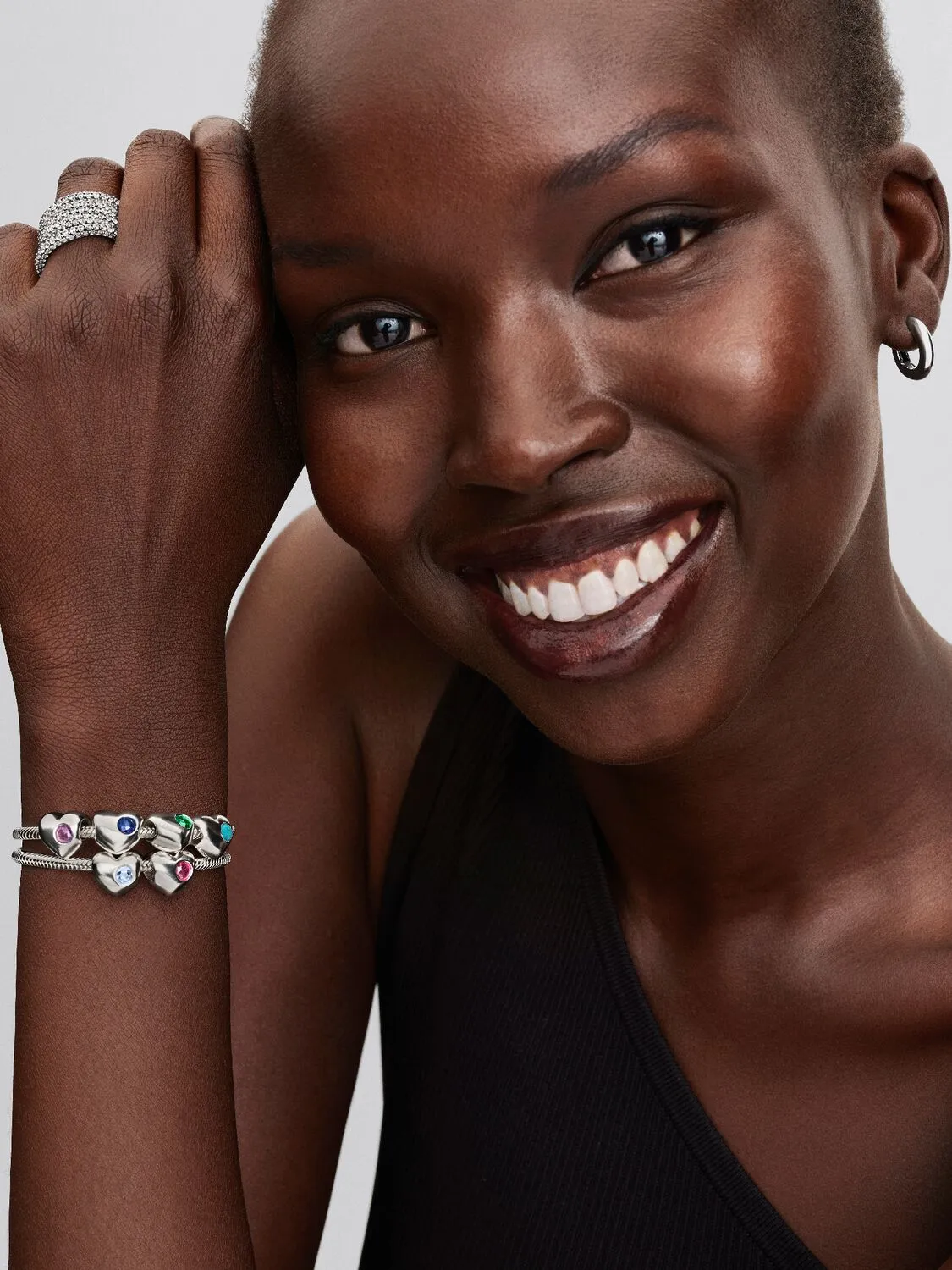 Engravable heart sterling silver charm with princess blue crystal / 794161C09