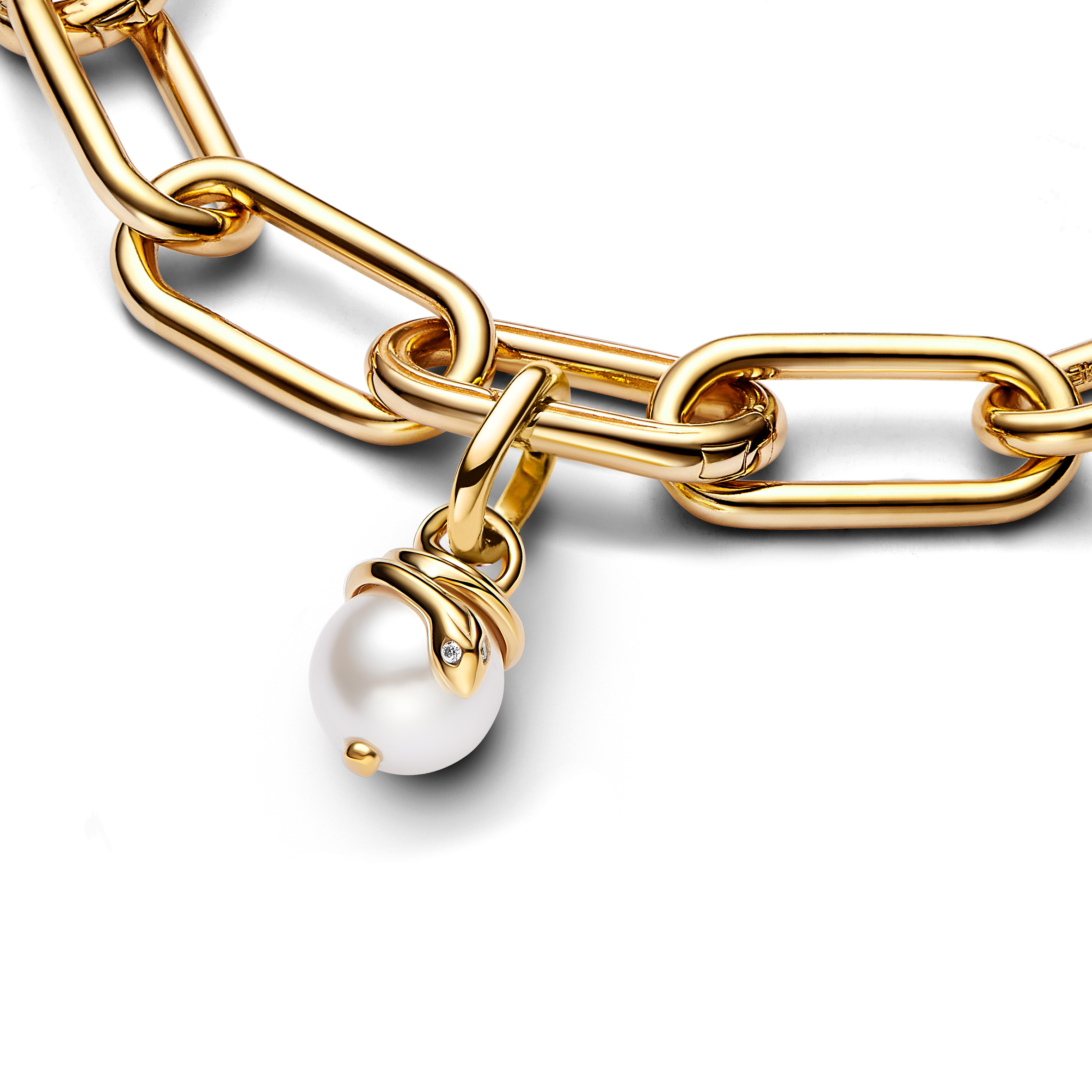 Snake 14k gold-plated mini dangle with white lacquered artificial pearl and clear cubic zirconia/ 763375C01