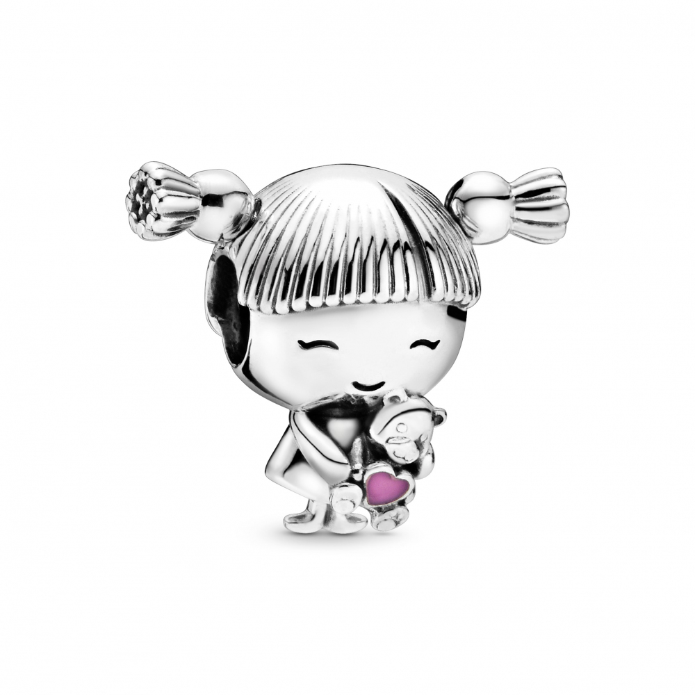 Girl silver charm with pink enamel