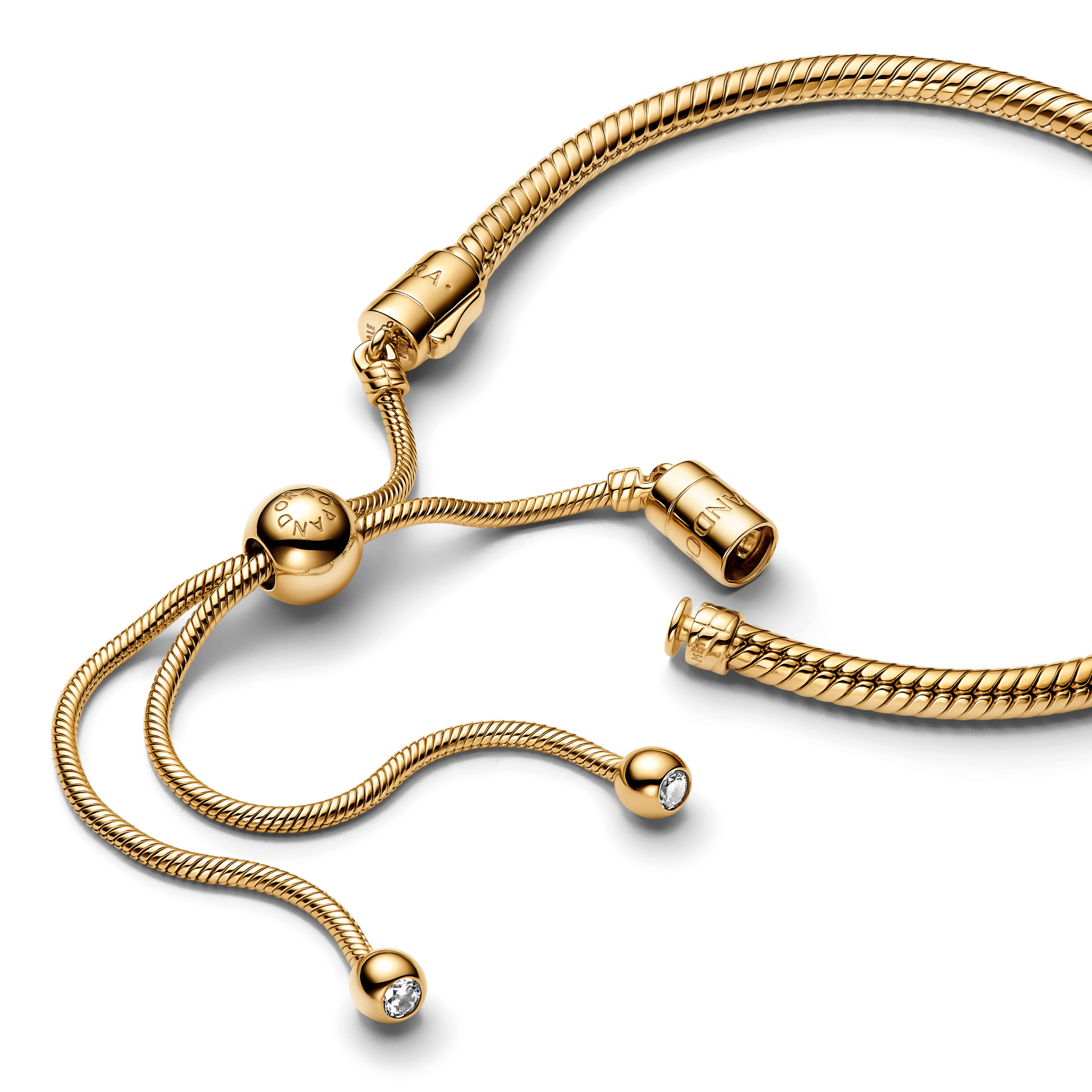 Snake chain 14k gold-plated sliding bracelet with clear cubic zirconia/ 563580C01-2