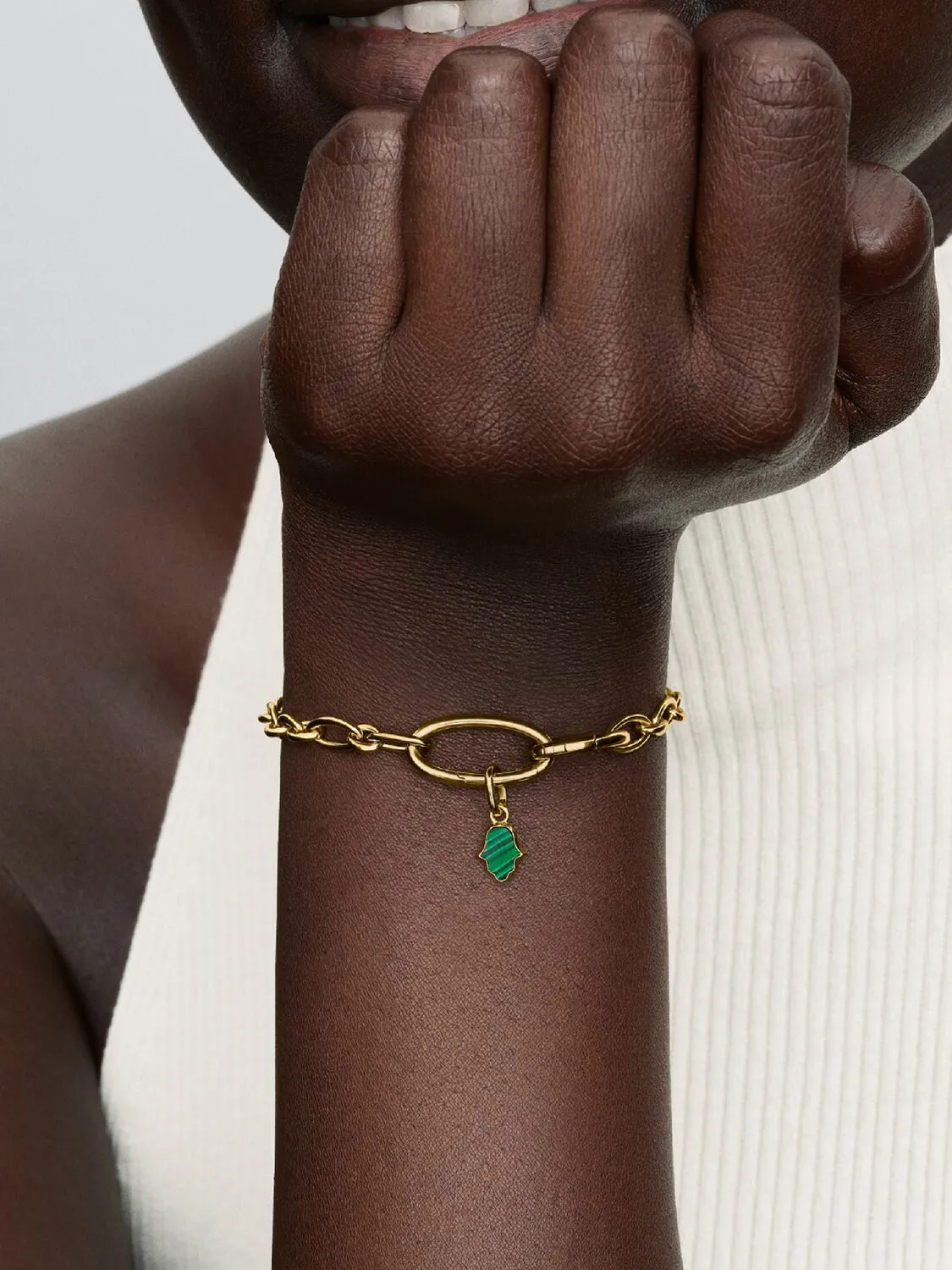Hamsa hand 14k gold-plated mini dangle with imitat