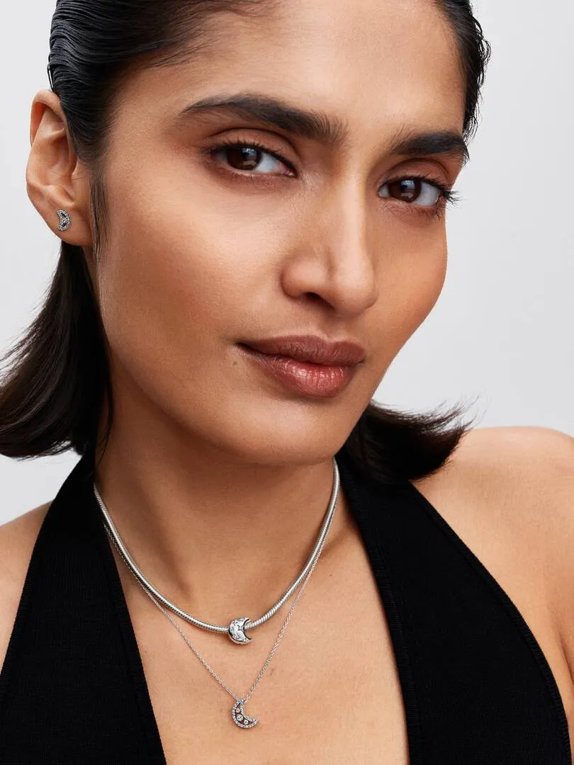 Moon sterling silver stud earrings with clear cubic zirconia/294257C01