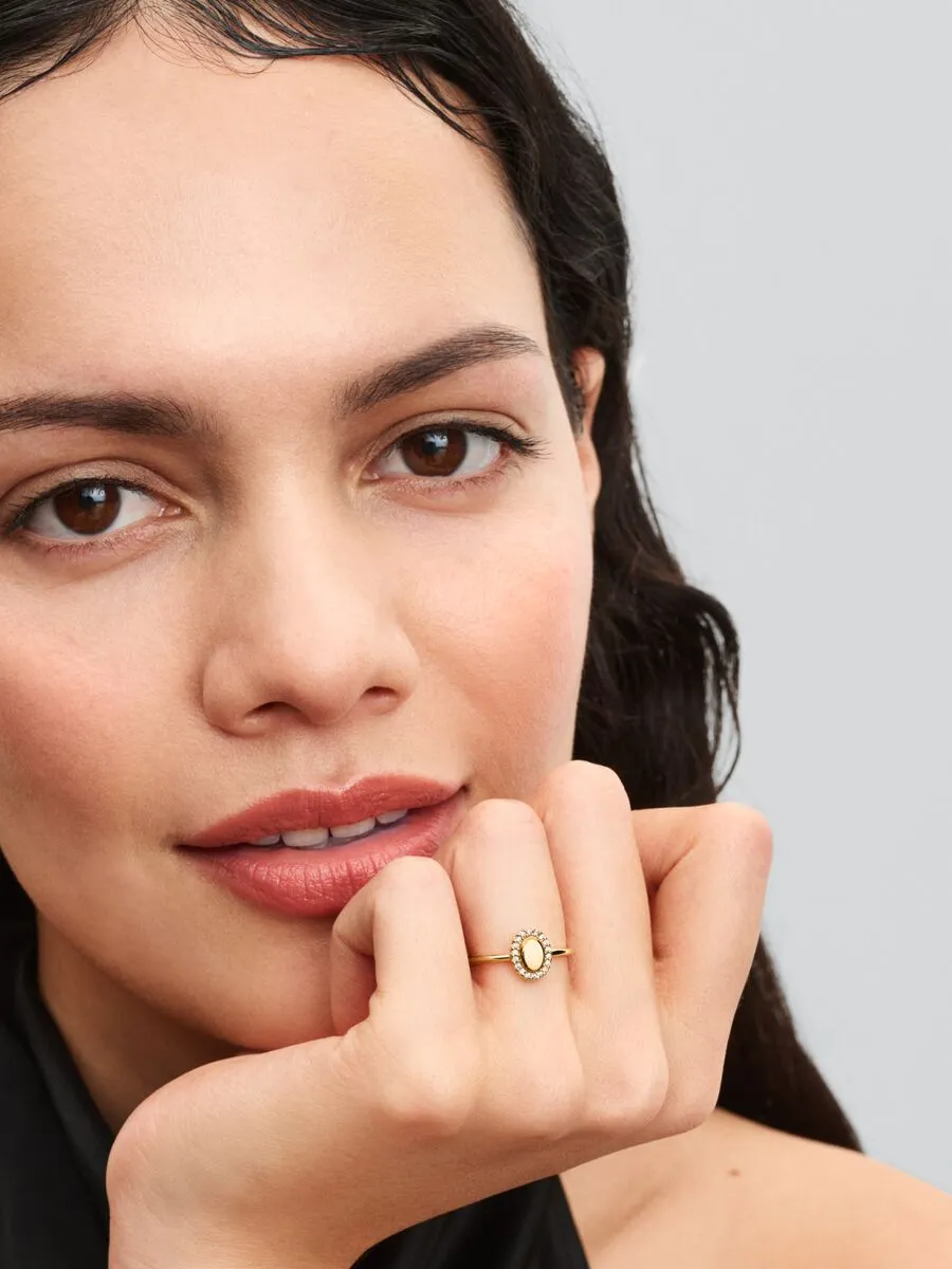 Engravable 14k gold-plated ring with clear cubic z