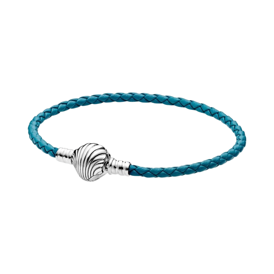 Sterling silver turquoise braided leather braceletand shell clasp