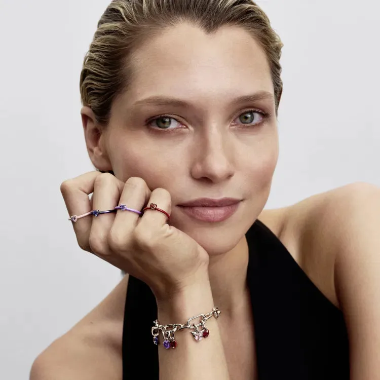 Heart sterling silver ring with salsa red crystal and red enamel/ 193088C05-58