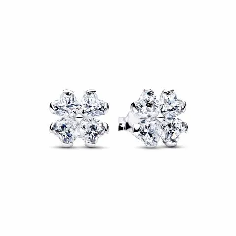 Clover sterling silver stud earrings with clear cu