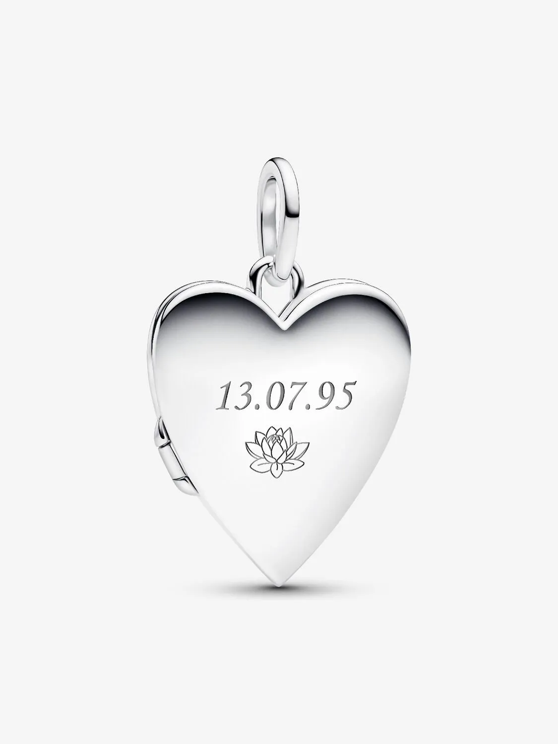 Engravable openable heart sterling silver pendant with magnet and silvery enamel / 394013C01