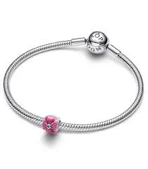 Tulip sterling silver and 14k gold-plated charm with royal green crystal and shaded pink enamel/ 764352C01