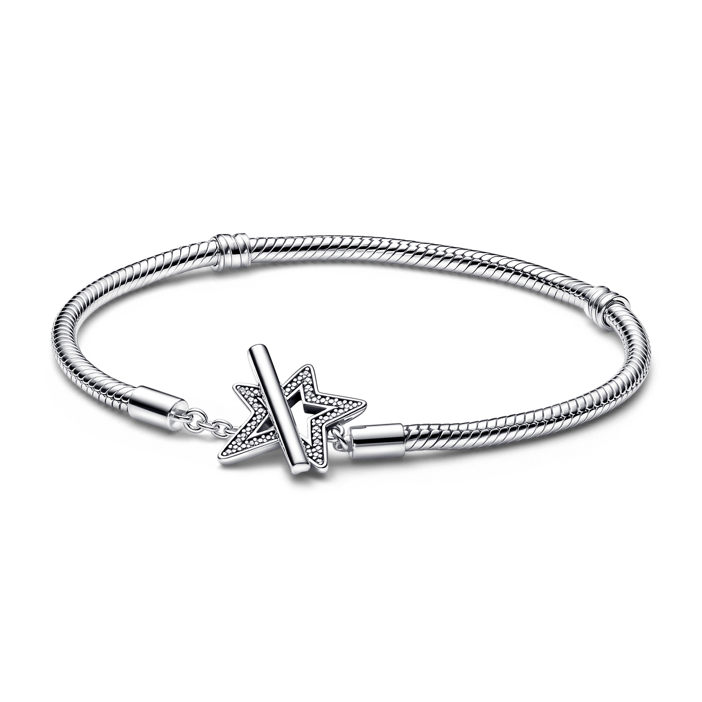Snake chain sterling silver star toggle bracelet w
