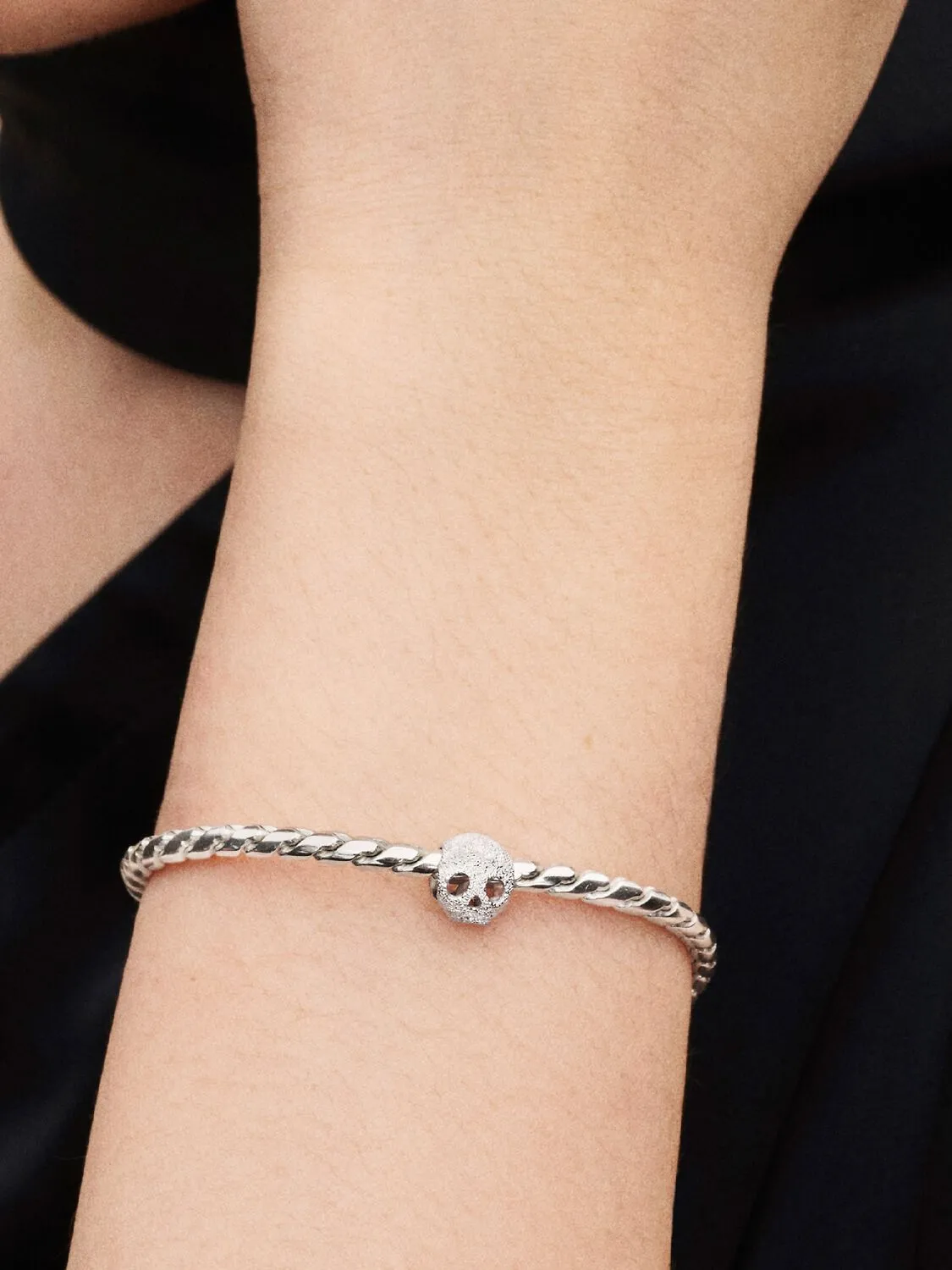 Textured skull sterling silver mini charm