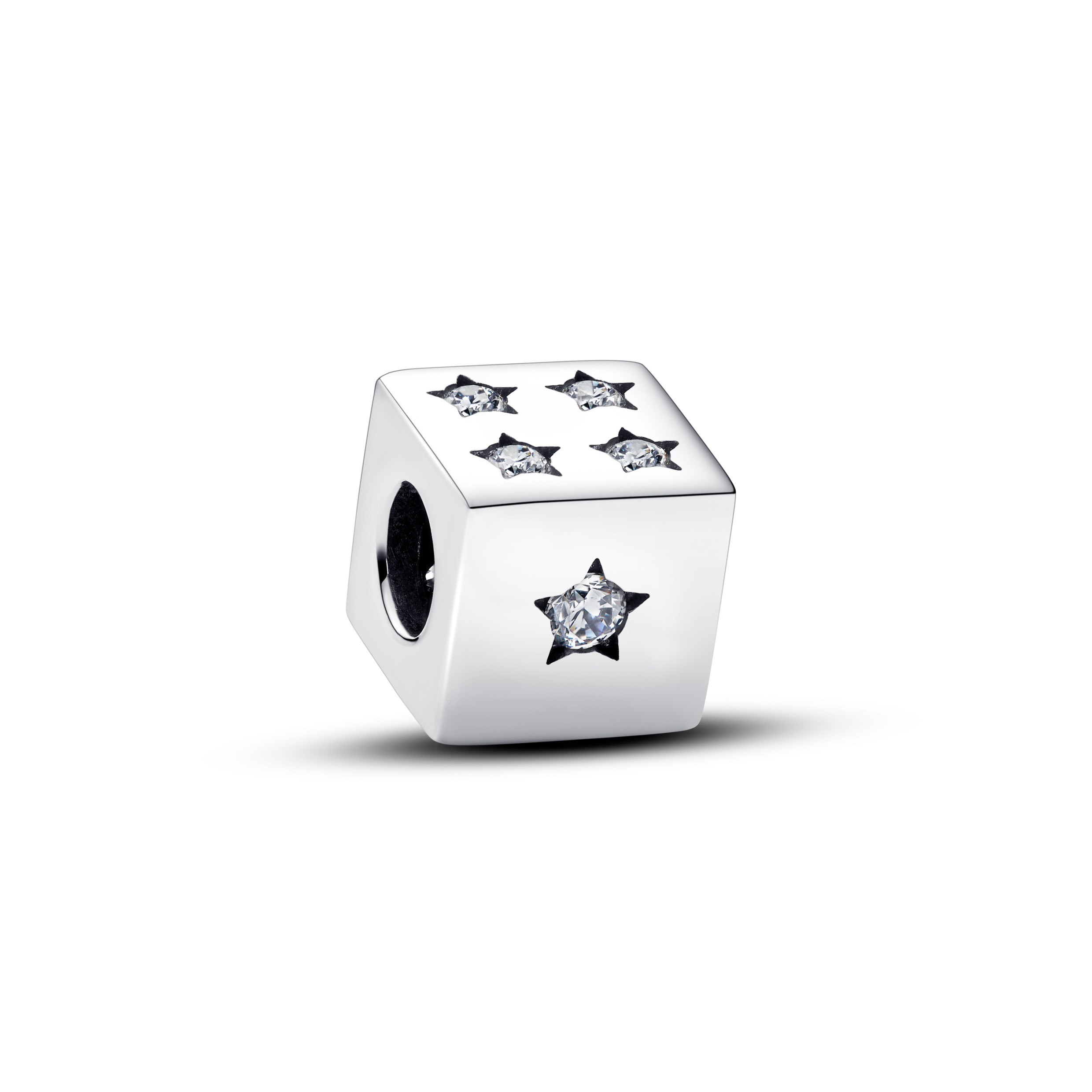 Dice sterling silver charm with clear cubic zircon