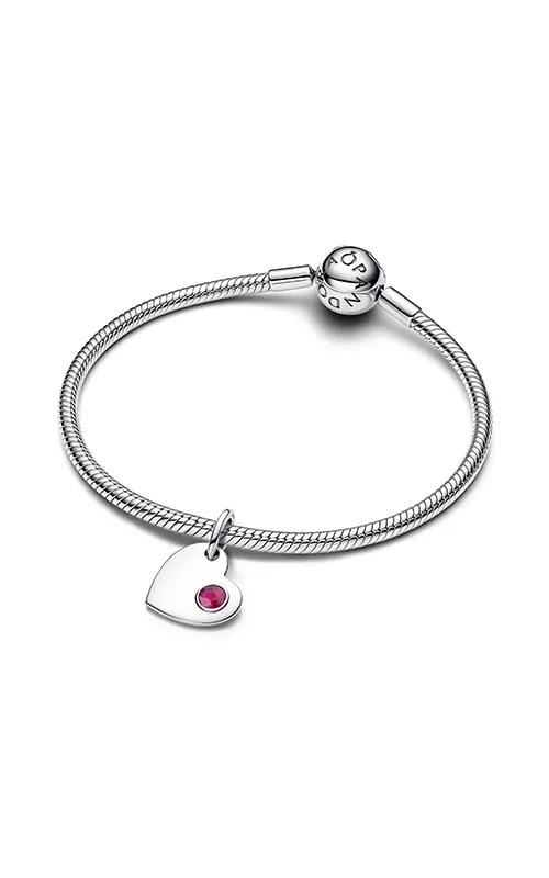 Engravable heart sterling silver dangle with true red crystal/ 794295C07