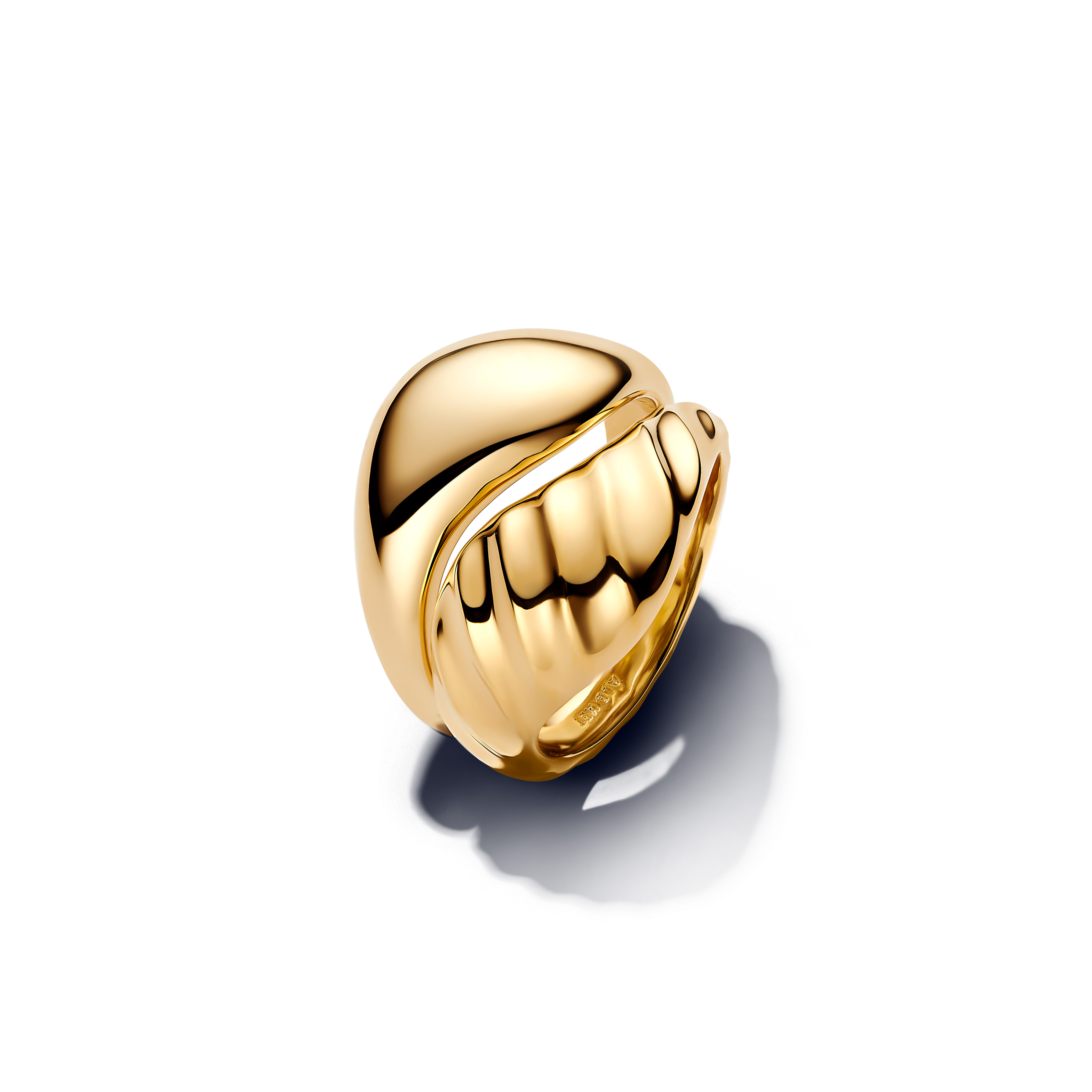 Rippled 14k gold-plated ring set
