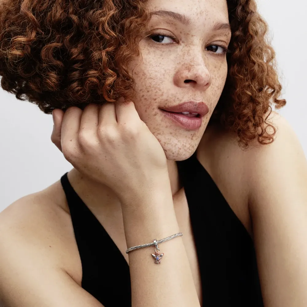 Gingerbread angel sterling silver dangle with red 