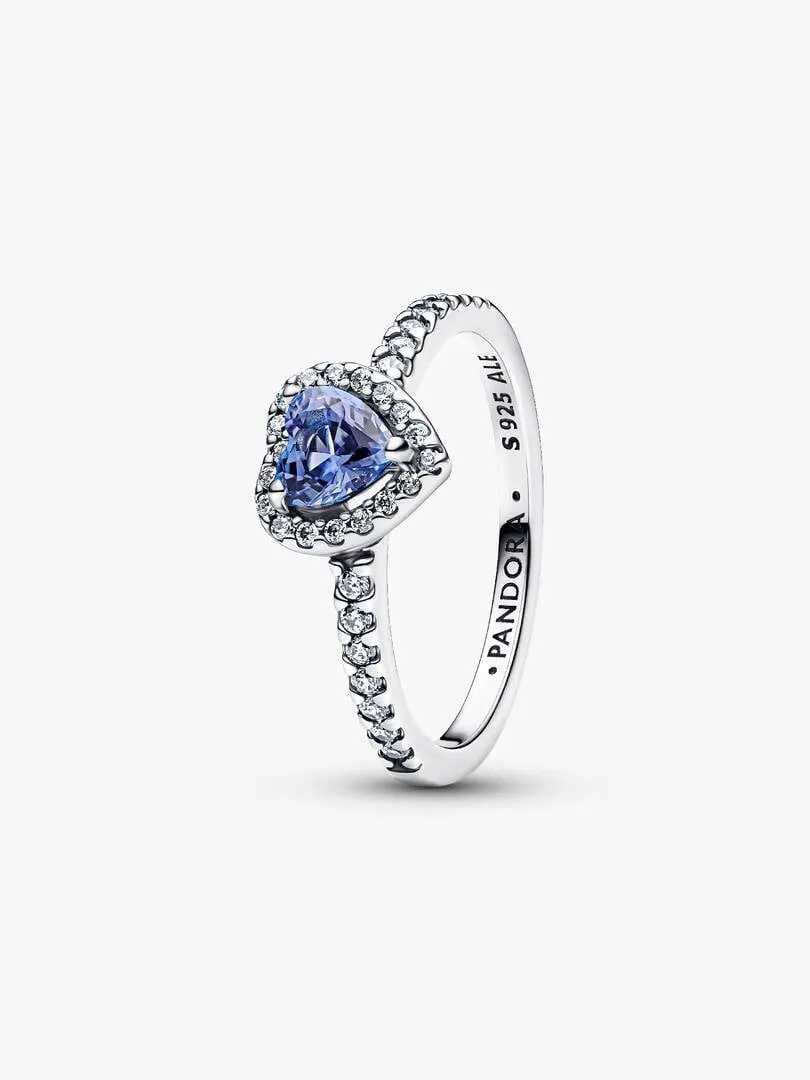 Heart sterling silver ring with cornflower blue crystal and clear cubic zirconia/198421C05-58