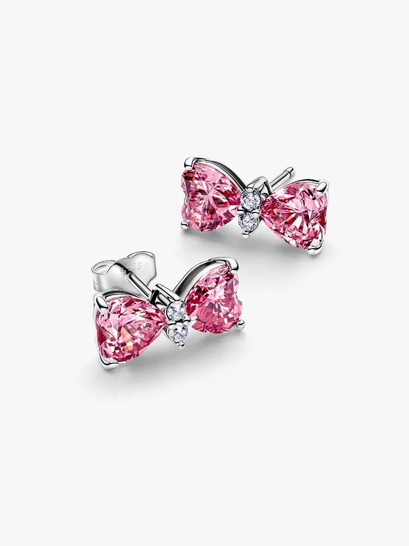 Bow sterling silver stud earrings with fancy pink and clear cubic zirconia/294265C01