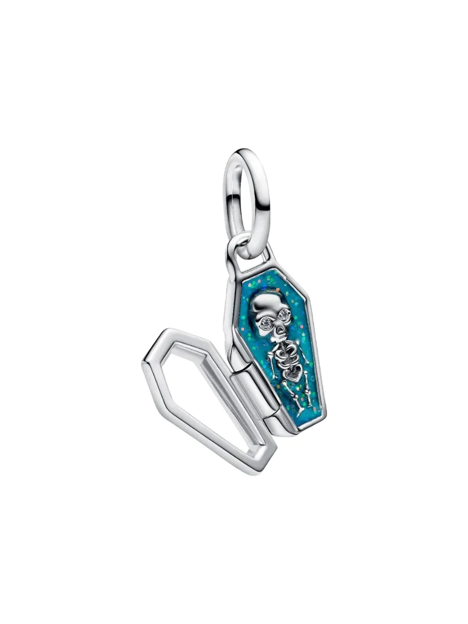 Openable coffin sterling silver dangle with clear 