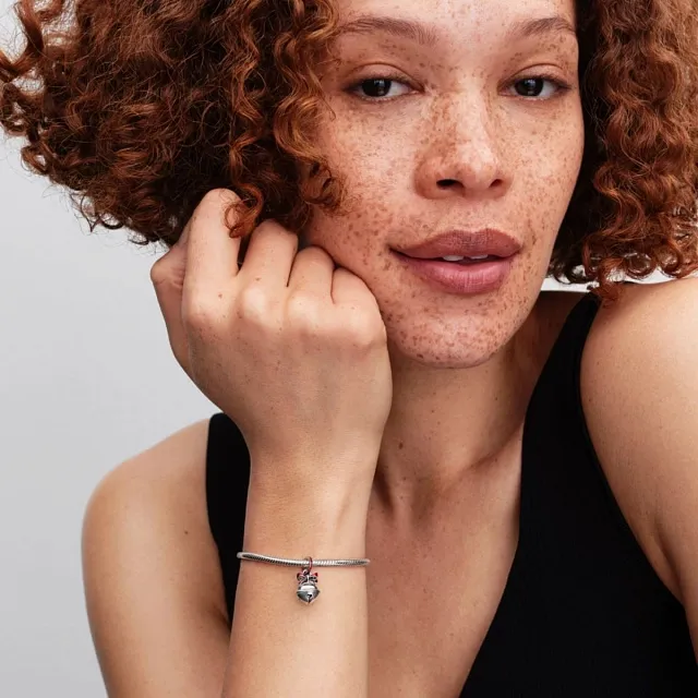 Holiday bell sterling silver dangle with red ename