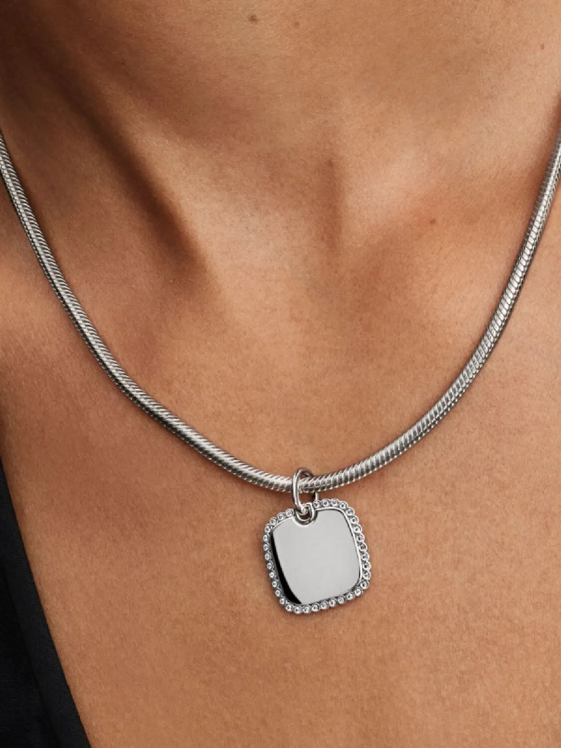 Engravable square sterling silver pendant with cle