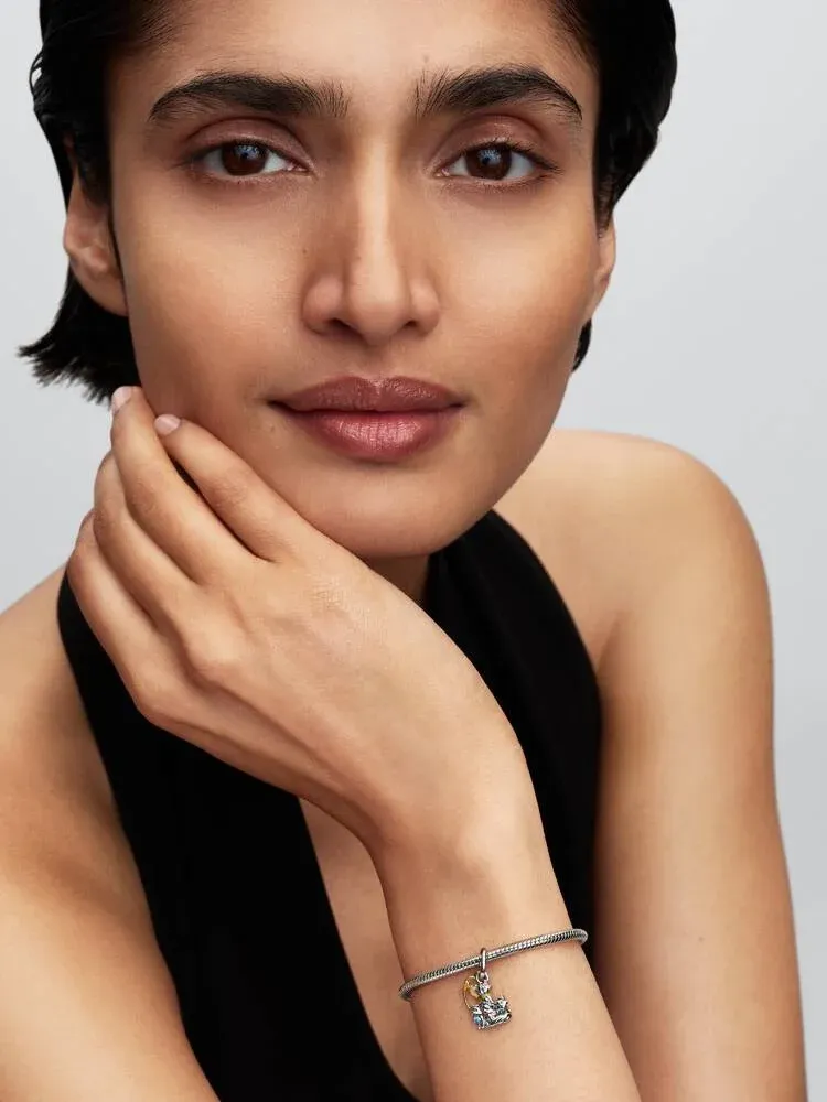 Disney Aristocats sterling silver and 14k gold-plated double dangle with pink and blue enamel / 764465C01