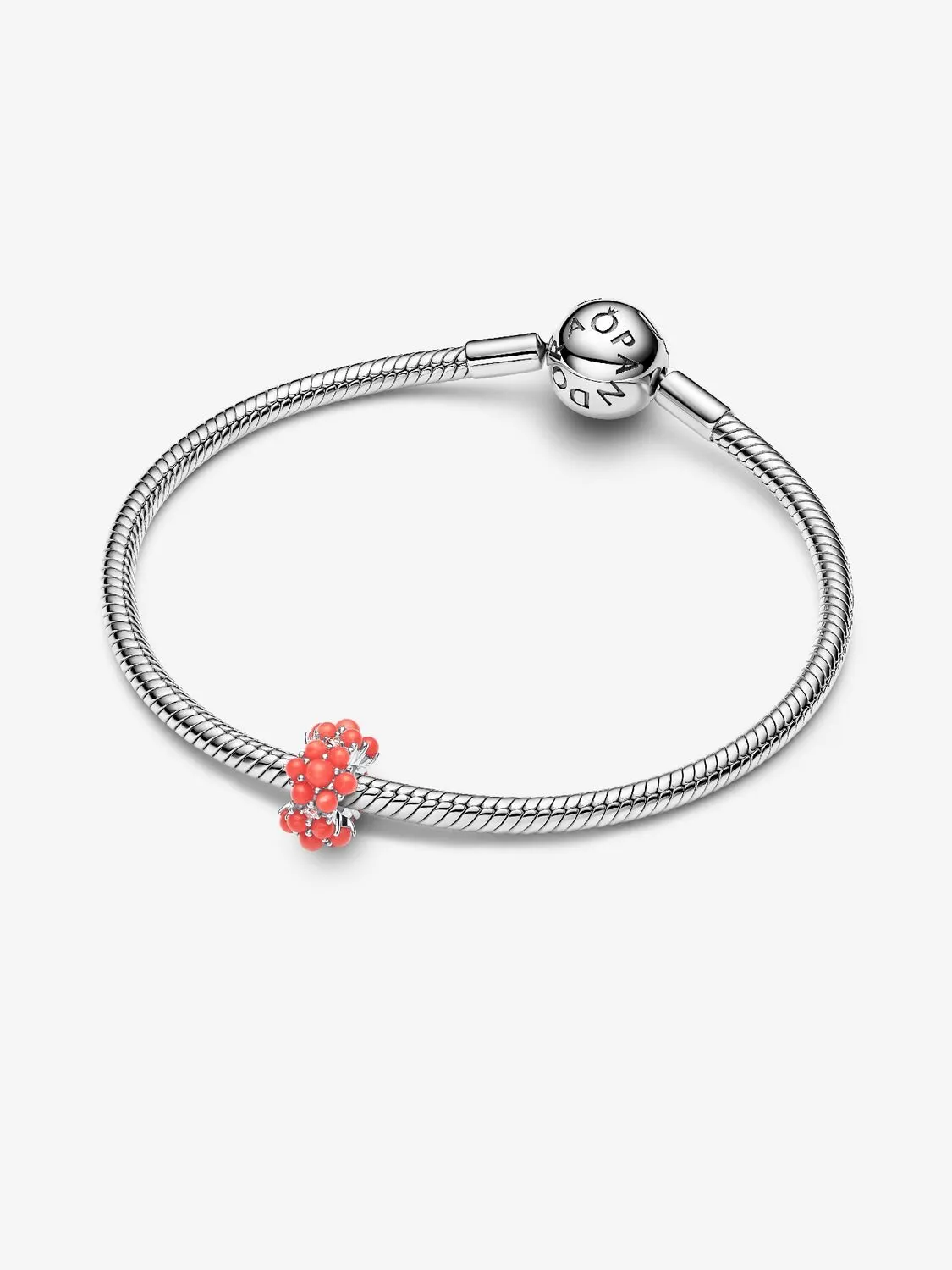 Sterling silver charm with clear cubic zirconia and imitation coral/ 793897C01