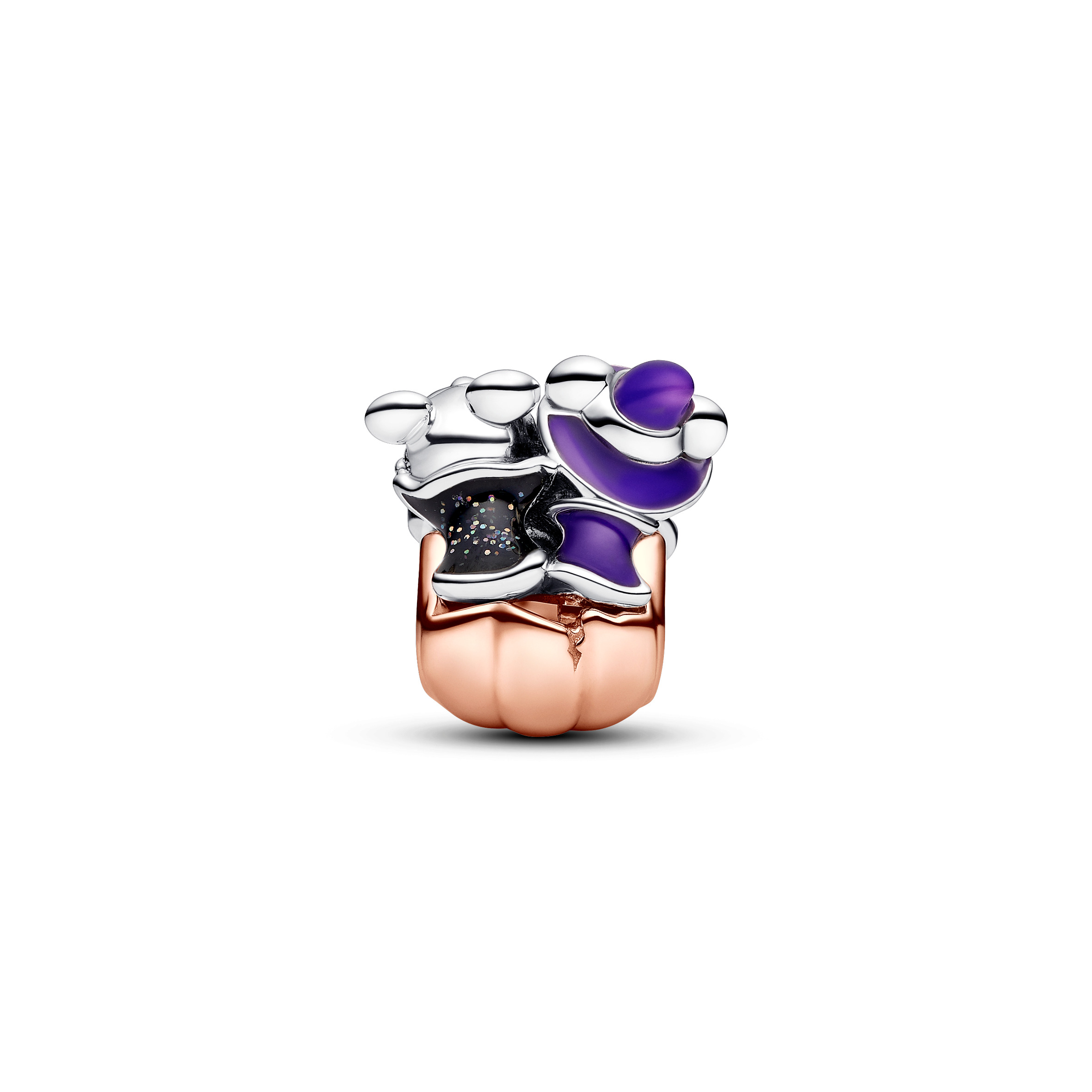 Disney Mickey and Minnie pumpkin sterling silver and 14k rose gold-plated charm with black and purpl