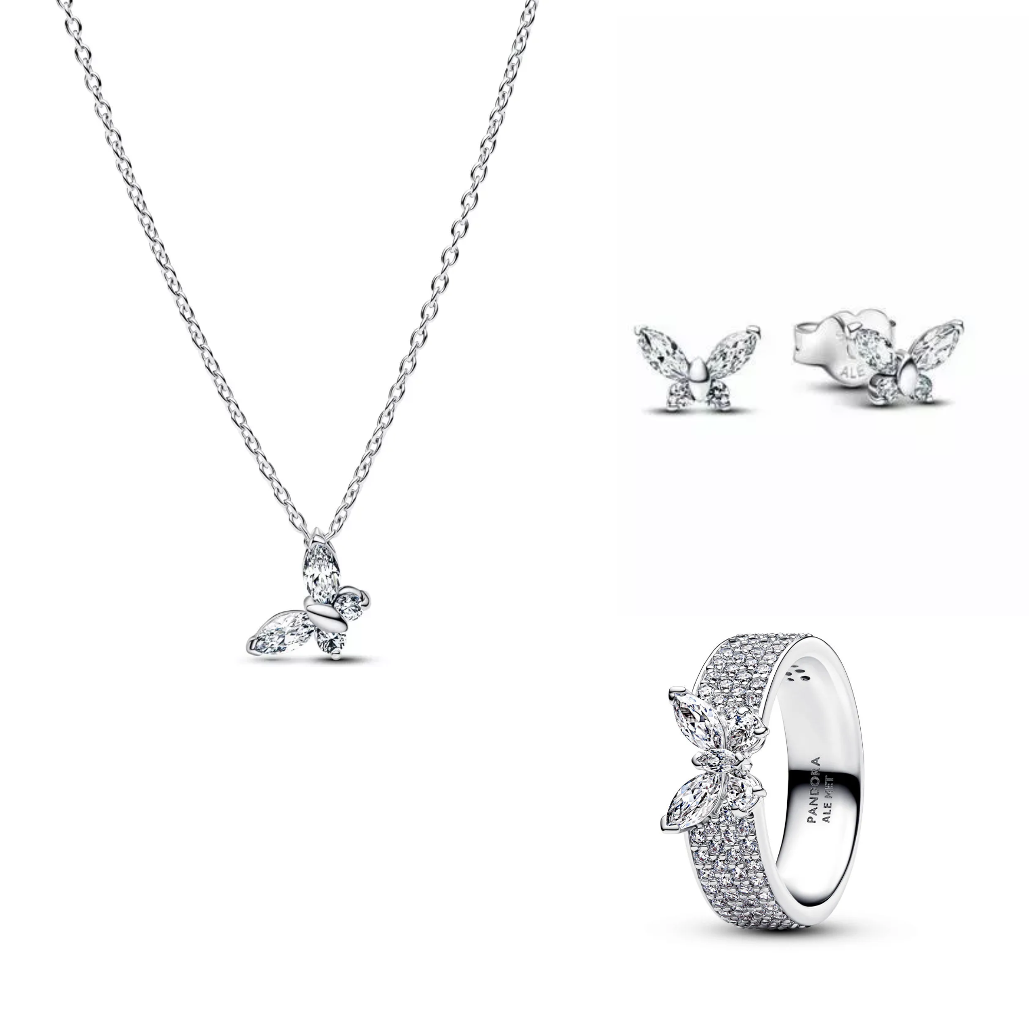 Butterfly sterling silver with clear cubic zirconia set
