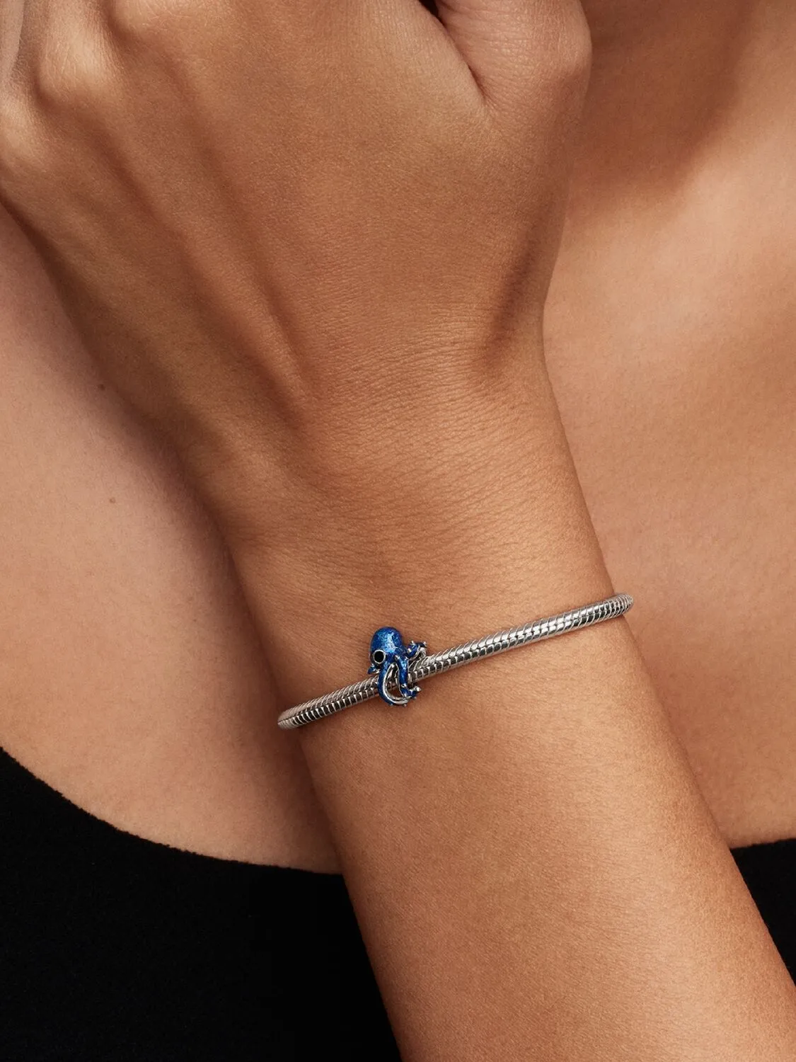 Octopus sterling silver charm with shimmering blue