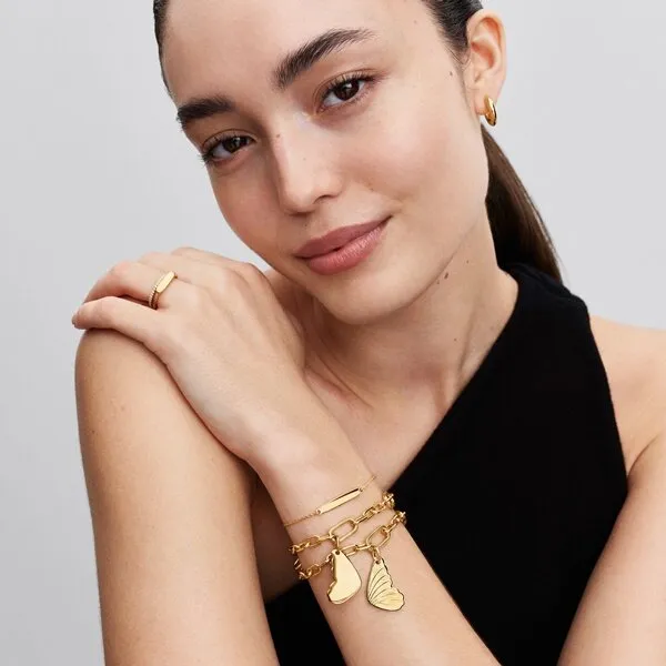 Engravable butterfly wing 14k gold-plated pendant