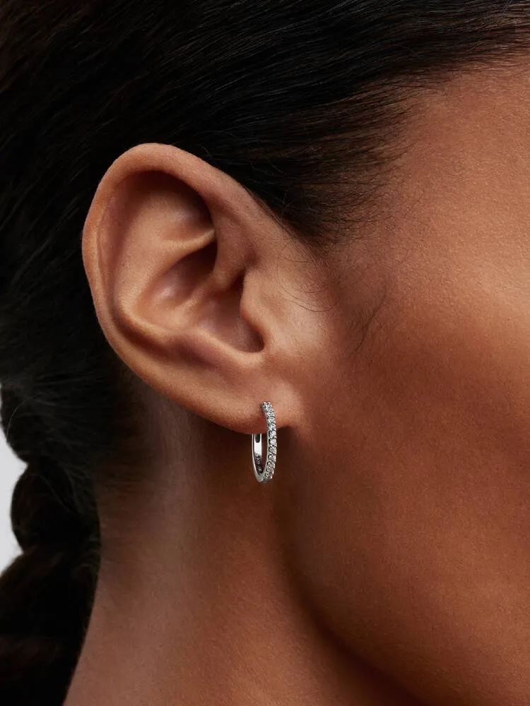 Sterling silver hoop earrings with clear cubic zir