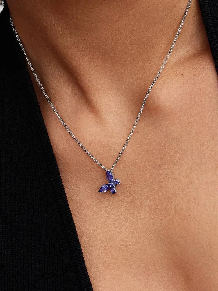 Butterfly sterling silver collier with cornflower 