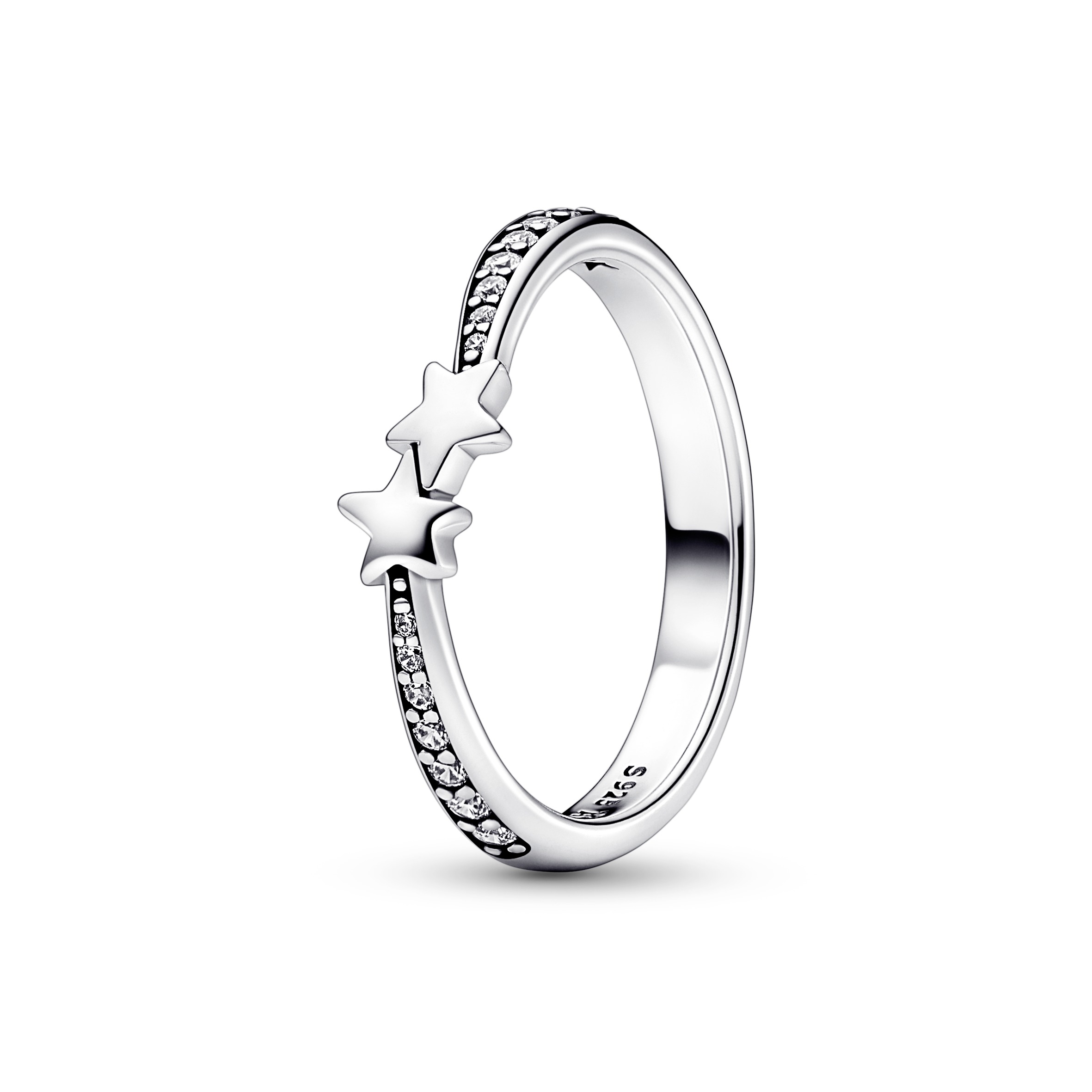 Stars sterling silver ring with clear cubic zircon