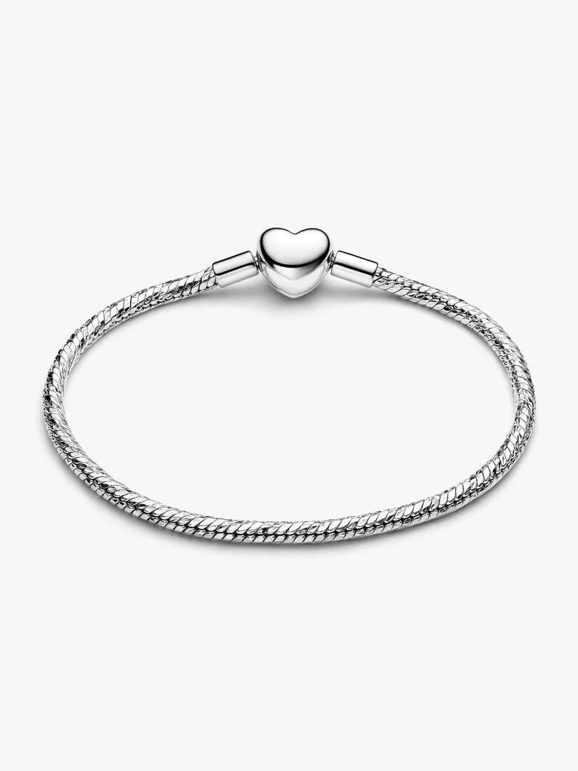 Faceted snake chain sterling silver bracelet with engravable heart clasp/594236C00-20