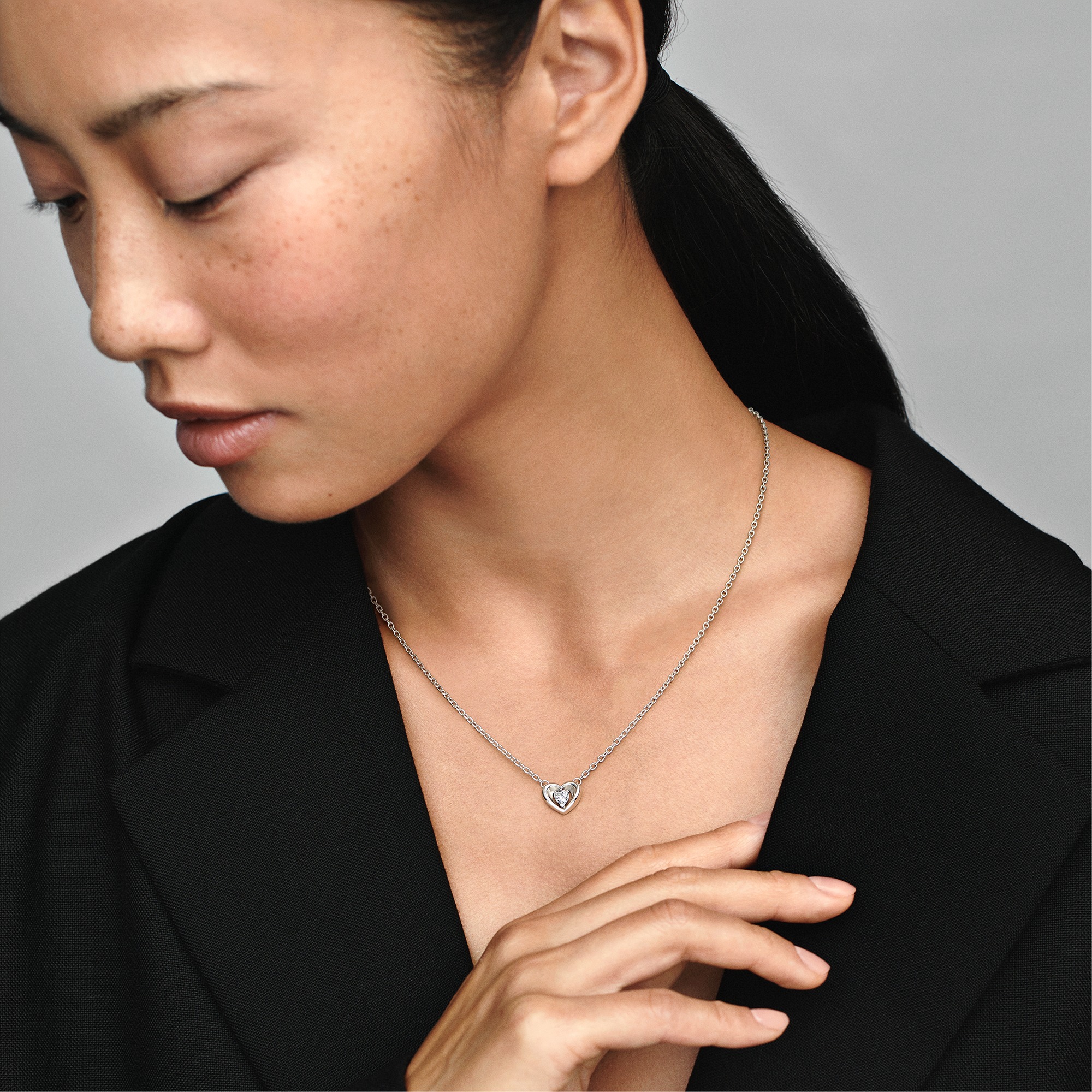 Heart sterling silver collier with clear cubic zirconia