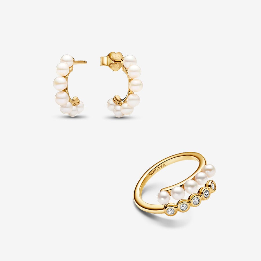 Treated Freshwater Cultured Pearl & Stones Earring and Ring Set