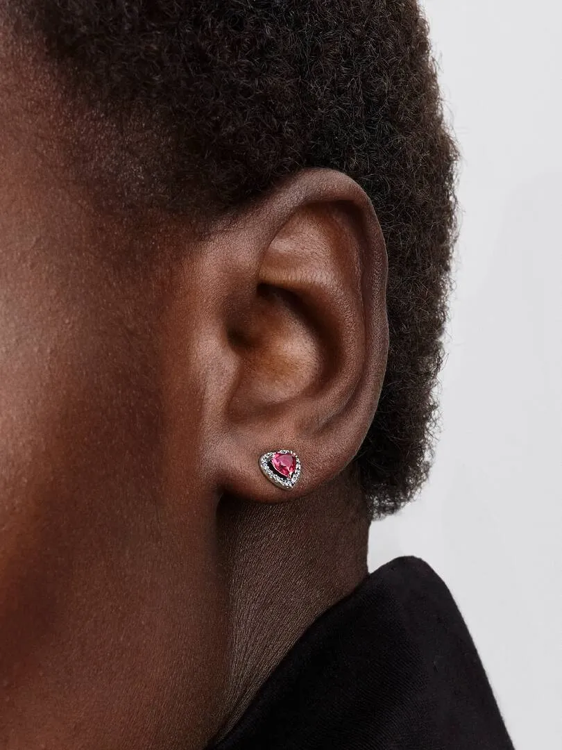 Heart sterling silver stud earrings with cherries jubilee red crystal and clear cubic zirconia/ 298427C04