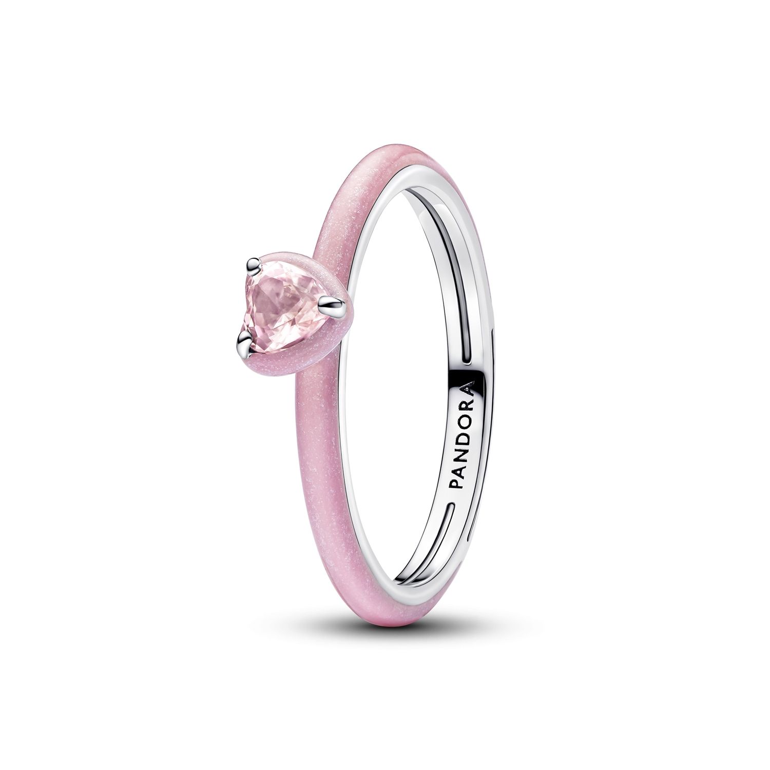Heart sterling silver ring with orchid pink crysta